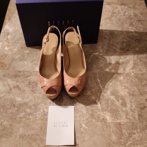 Stuart Weitzman Nude Peep-Toe Wedges